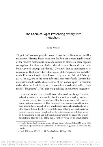 The Chemical Age: Presenting history with metaphors∗