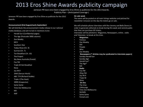 a sponsorship package. - Eros Shine Awards