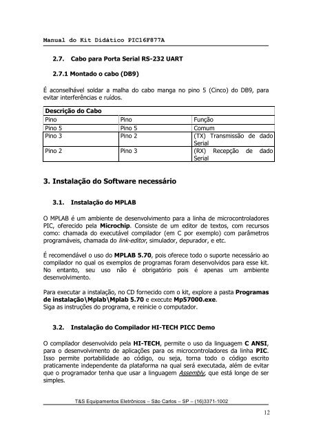 Manual de Operação - T&S Equipamentos Eletrônicos