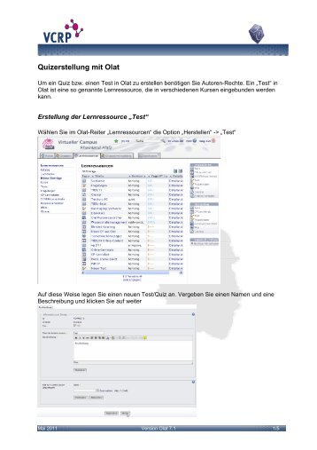 Testerstellung mit Olat - VCRP