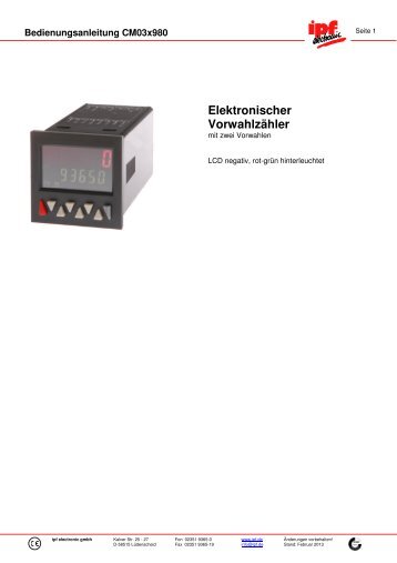 Elektronischer Vorwahlzähler - IPF Electronic GmbH