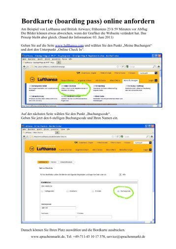 Bordkarte (boarding pass) online anfordern - Sprachenmarkt.de