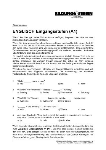 ENGLISCH Eingangsstufen (A1) - Bildungsverein Hannover