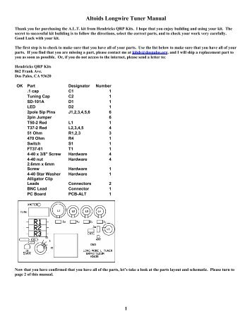 Altoids Longwire Tuner Manual - Hendricks QRP Kits