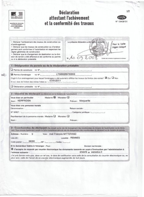 Déclaration Achevement Des Travaux