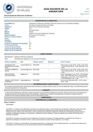 GUÍA DOCENTE DE LA ASIGNATURA - Universidad de Málaga