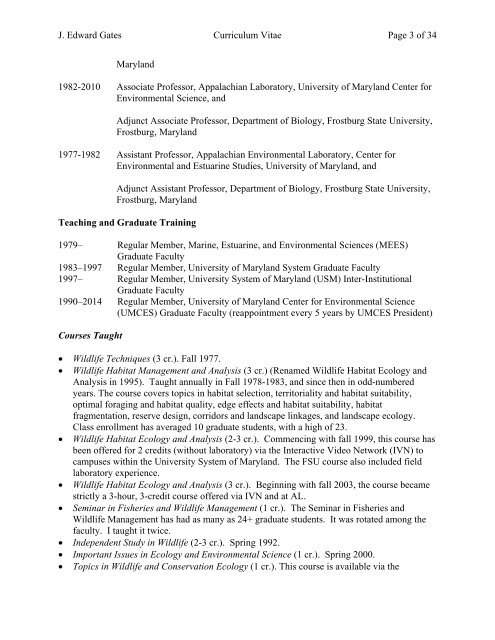 Curriculum vitae - The University of Maryland Center for ...