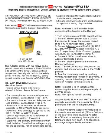 Installation Instructions for HMI HOYME Adaptor 0MV2 Interlocks ...