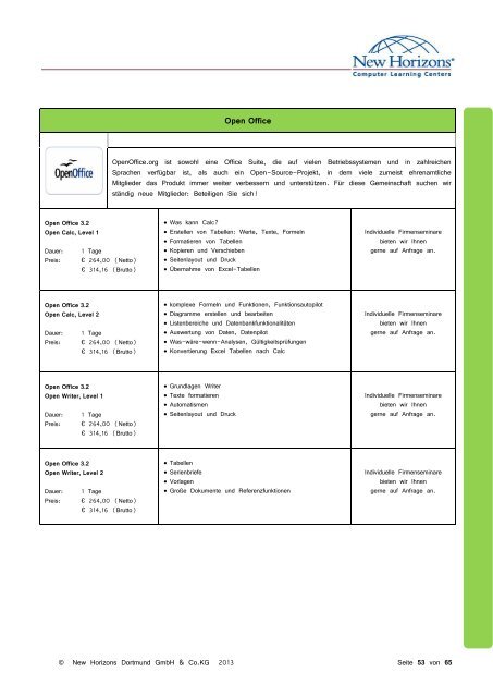 Seminarkalender Endanwender - New Horizons