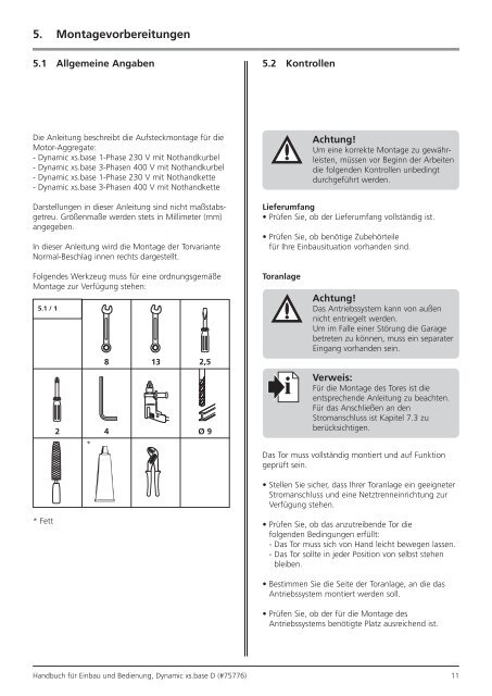 Dynamic xs.base. Handbuch für Einbau und Bedienung