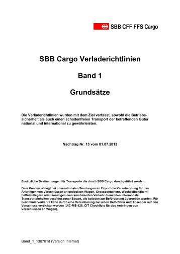 SBB Cargo Verladerichtlinien Band 1 Grundsätze