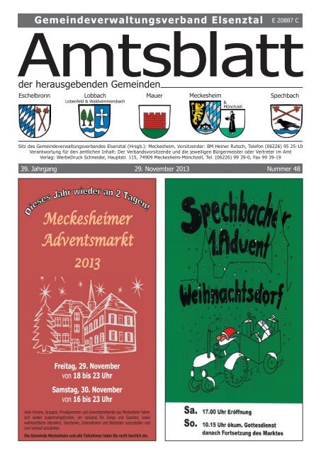 Meckesheimer Adventsmarkt 2013 - Gemeinde Mauer