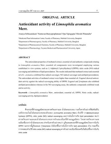 Antioxidant activity of Limnophila aromatica Merr. - Mahidol University