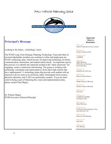 February 2013 Parent Newsletter - Palisades Charter High School