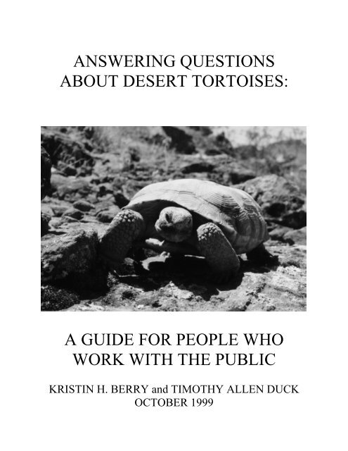 Answering Questions About Desert Tortoises - Desert Managers ...