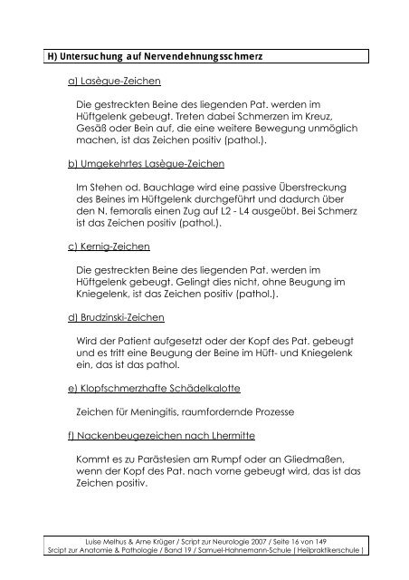 Samuel-Hahnemann-Schule Band 19 - Script zur Neurologie