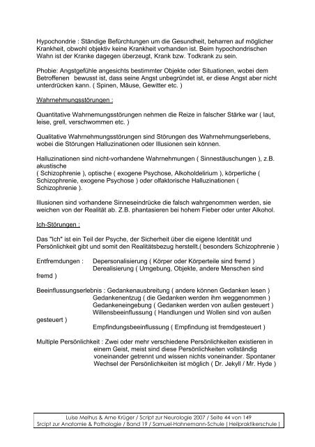 Samuel-Hahnemann-Schule Band 19 - Script zur Neurologie