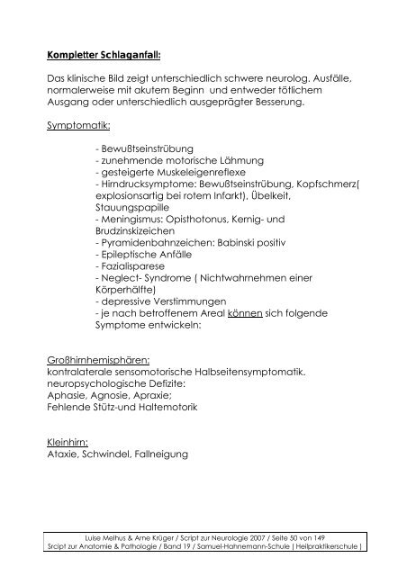 Samuel-Hahnemann-Schule Band 19 - Script zur Neurologie