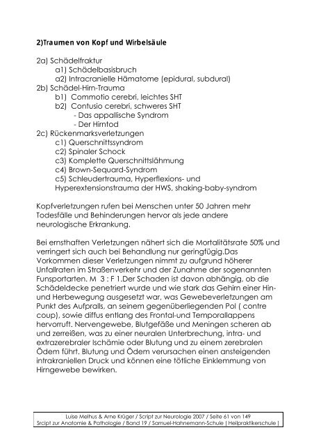 Samuel-Hahnemann-Schule Band 19 - Script zur Neurologie