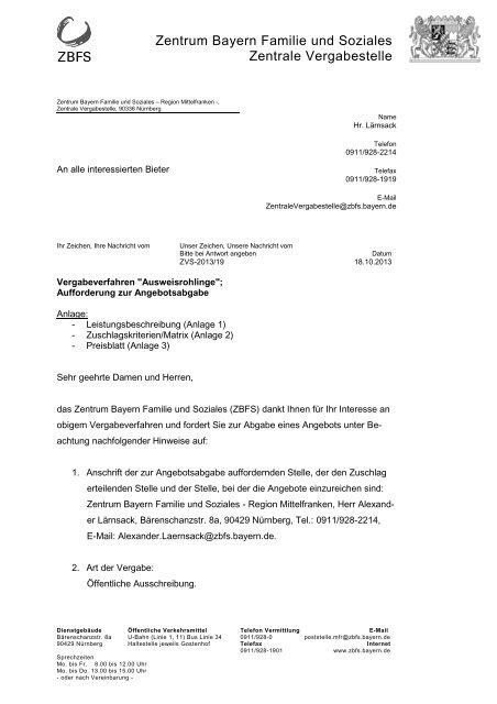 Aufforderung zur Angebotsabgabe - Zentrum Bayern Familie und ...