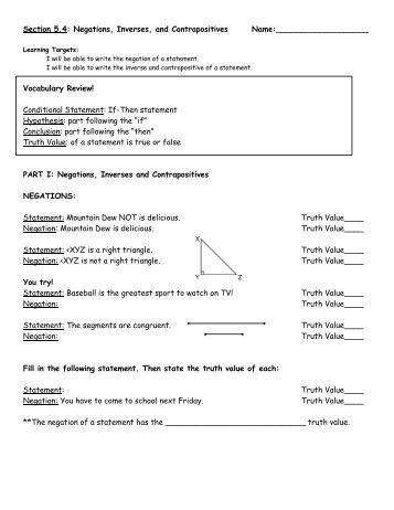 Section 5.4: Negations, Inverses, and Contrapositives Name ...