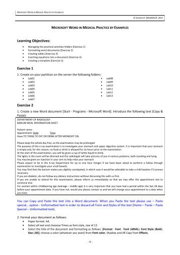 Microsoft Word in Medical Practice by Examples
