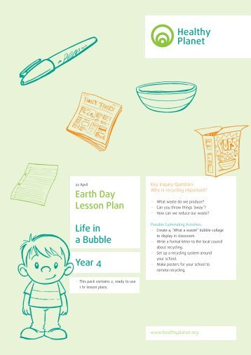 Healthy Planet Earth Day Lesson Plan Life in a Bubble Year 4