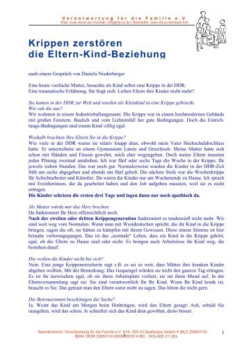 Krippen zerstören die Eltern-Kind-Beziehung - Verantwortung für die ...