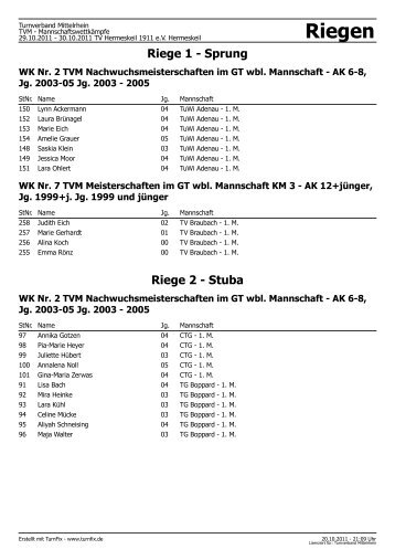 Riegen - Turnverband Mittelrhein