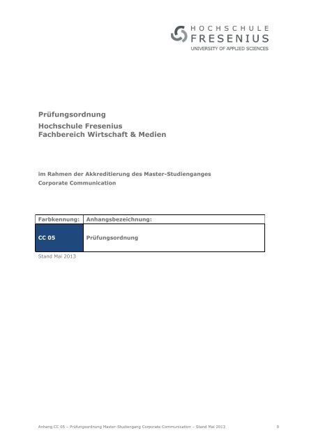 Prüfungsordnung Corporate Communication - Hochschule Fresenius