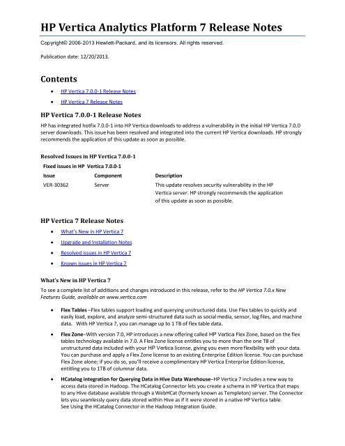 HP Vertica Analytics Platform 7 Release Notes