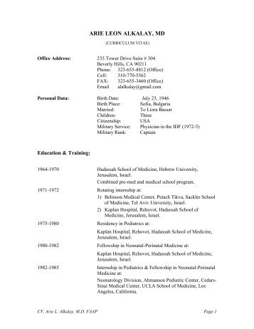 Download Dr. Arie Alkalay's Curriculum Vitae - Arie L. Alkalay, MD ...