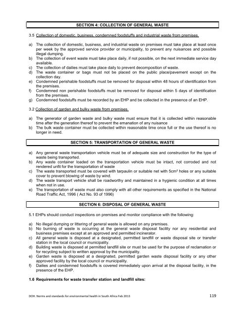 National Norms and Standards relating to Environmental Health