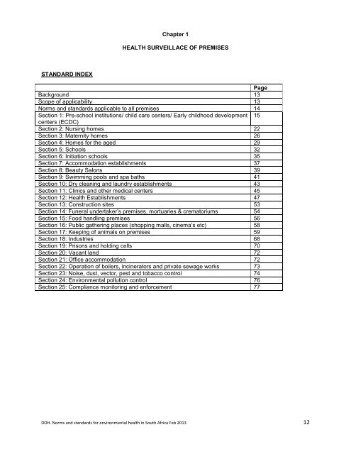 National Norms and Standards relating to Environmental Health