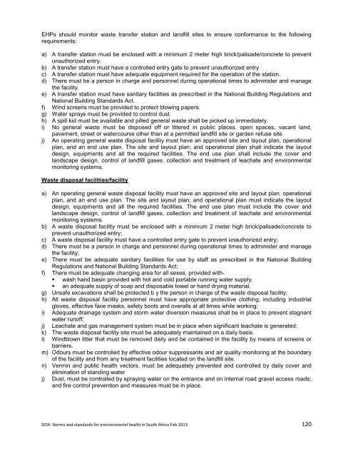 National Norms and Standards relating to Environmental Health