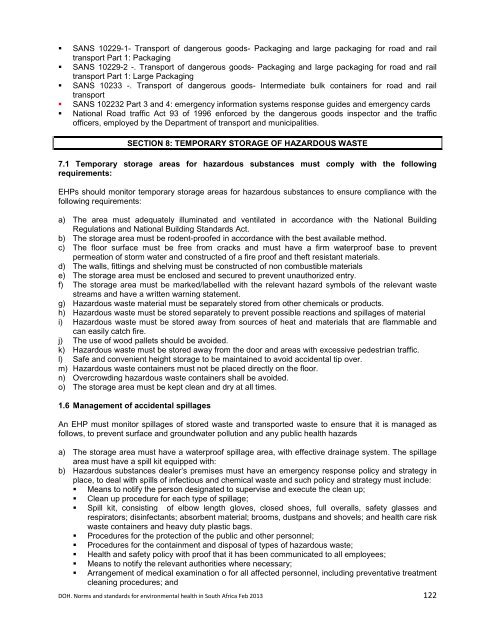 National Norms and Standards relating to Environmental Health