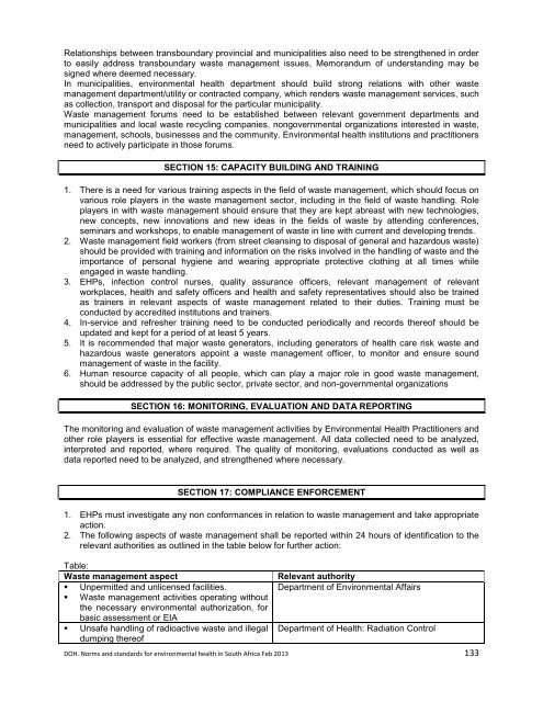 National Norms and Standards relating to Environmental Health