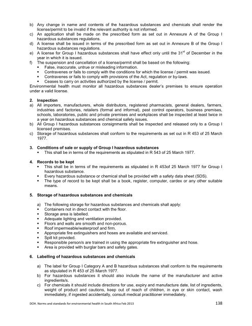 National Norms and Standards relating to Environmental Health