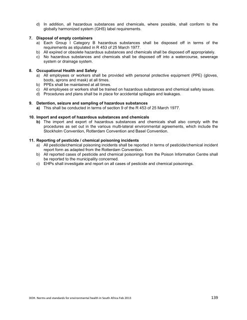 National Norms and Standards relating to Environmental Health