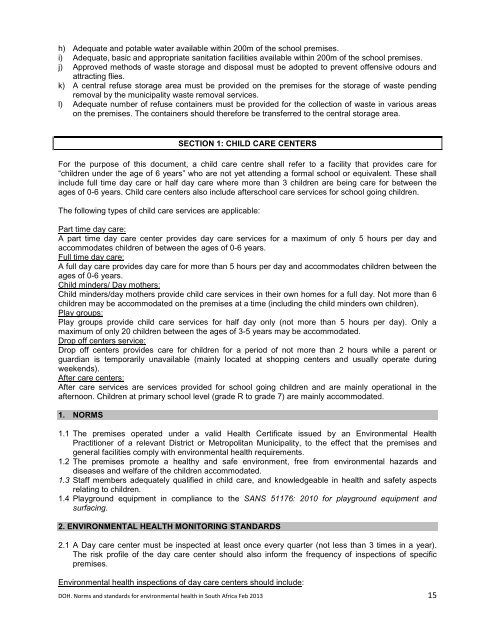 National Norms and Standards relating to Environmental Health