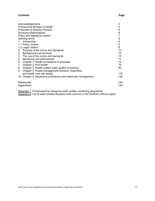 National Norms and Standards relating to Environmental Health