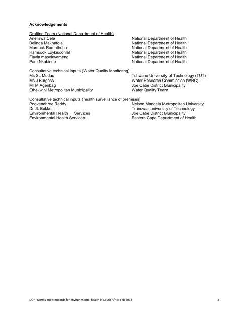 National Norms and Standards relating to Environmental Health