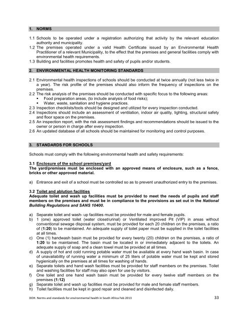 National Norms and Standards relating to Environmental Health