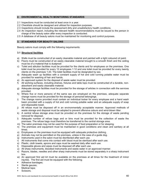 National Norms and Standards relating to Environmental Health