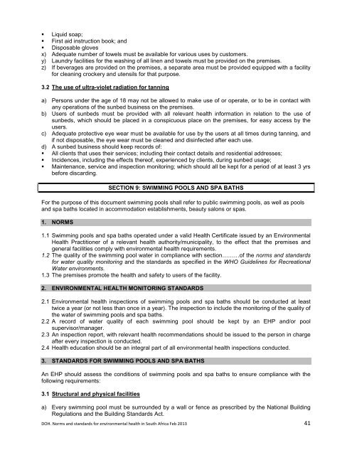 National Norms and Standards relating to Environmental Health