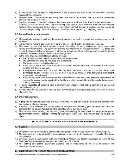 National Norms and Standards relating to Environmental Health