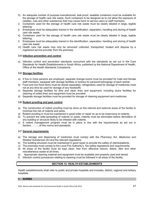 National Norms and Standards relating to Environmental Health