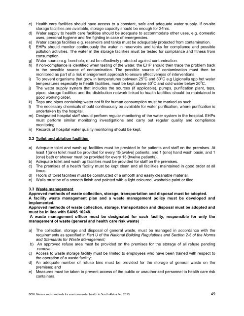 National Norms and Standards relating to Environmental Health