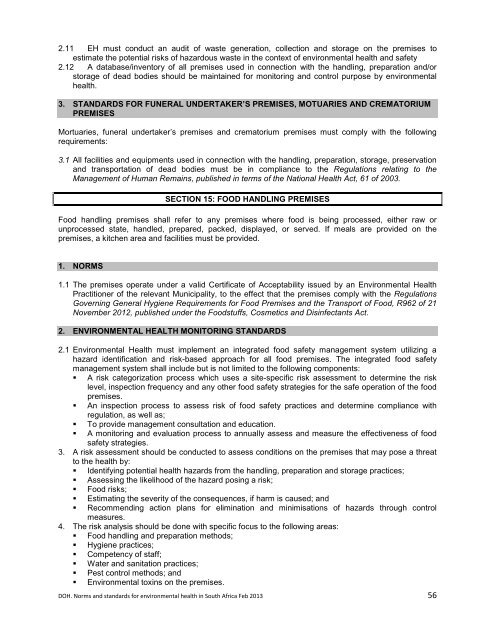 National Norms and Standards relating to Environmental Health