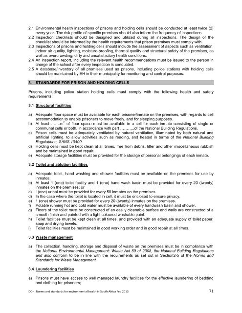 National Norms and Standards relating to Environmental Health